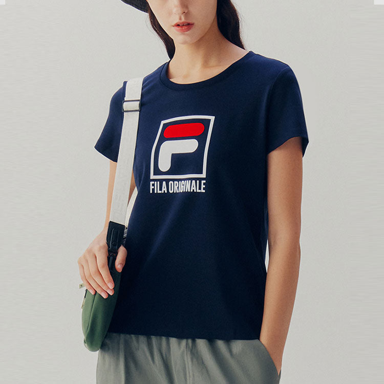 FILA Alphabet Printing Casual Sports Round Neck Short Sleeve Blue F61M028124F-NV