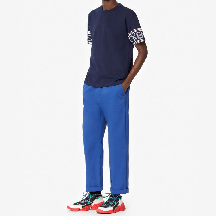 Men's KENZO Cuff Alphabet Logo Printing Short Sleeve Navy Blue F56-5TS043-4BD-77B