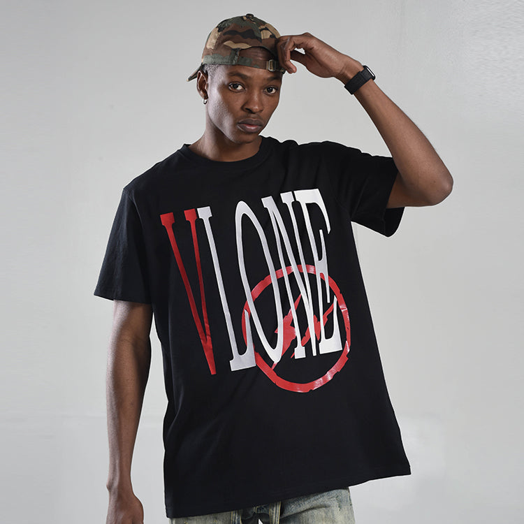VLONE x Fragment Design Crossover Flash Large Logo Round Neck Short Sleeve Couple Style Black Red VLTE17FW004