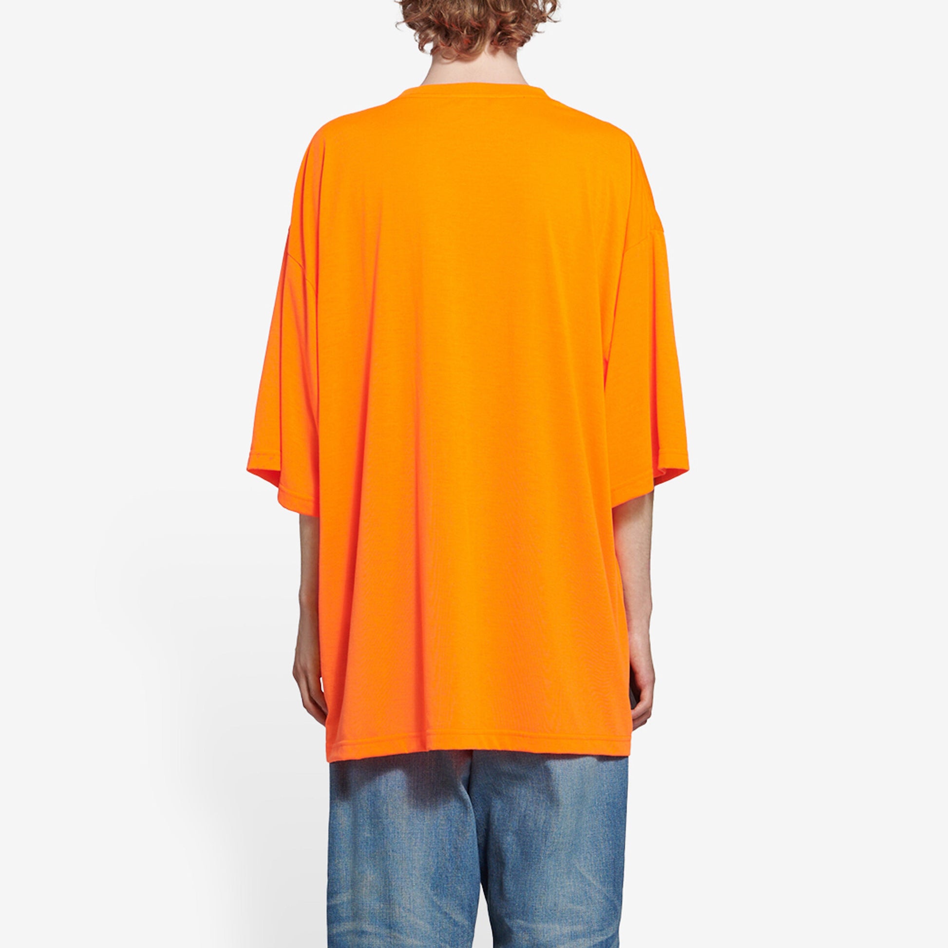 Men's Balenciaga FW21 HI MY NAME IS WIDE FIT Alphabet Printing Retro Knit Short Sleeve Orange 661715TKVH57513