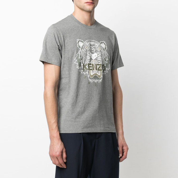 Men's KENZO Solid Color Printing Pattern Short Sleeve Gray FB55TS0204YA-95