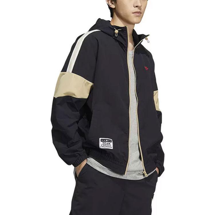 Men's adidas originals Colorblock Logo Athleisure Casual Sports Hooded Jacket Autumn Black HS1991