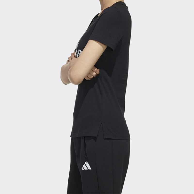 (WMNS) adidas Brand Large logo Printing Solid Color Short Sleeve Black FM9294