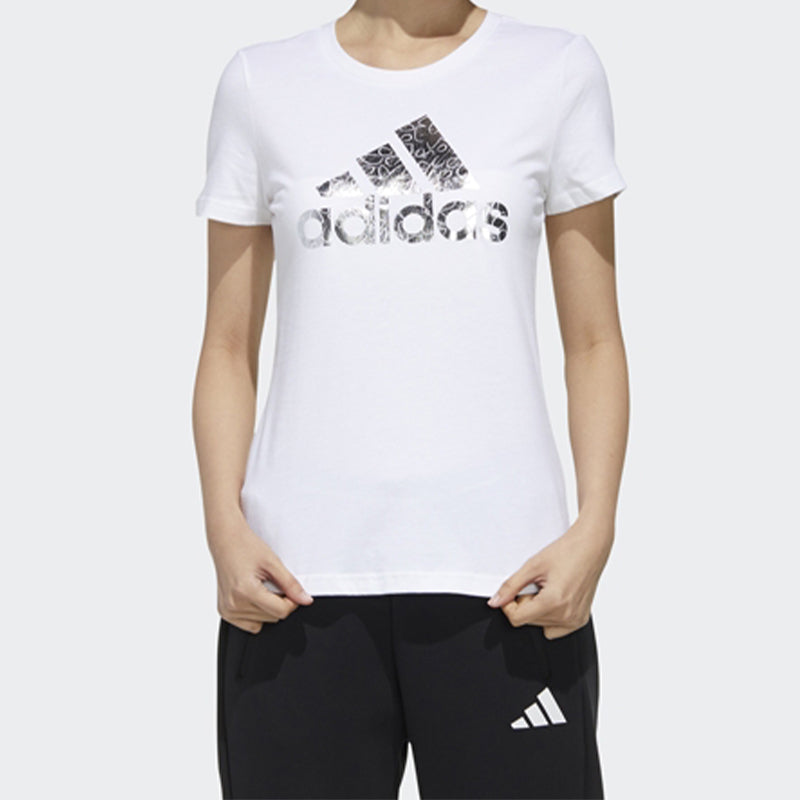 (WMNS) adidas Brand Large logo Printing Solid Color Short Sleeve White FM9291