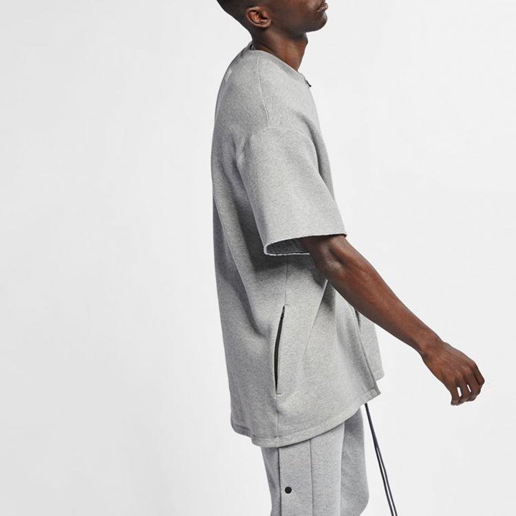 Men's Nike NRG Ti Warm Up Top x Fear of God FOG Gray Zipper Short Sleeve Tops 'Dark Grey Heather Black' AR0629-063