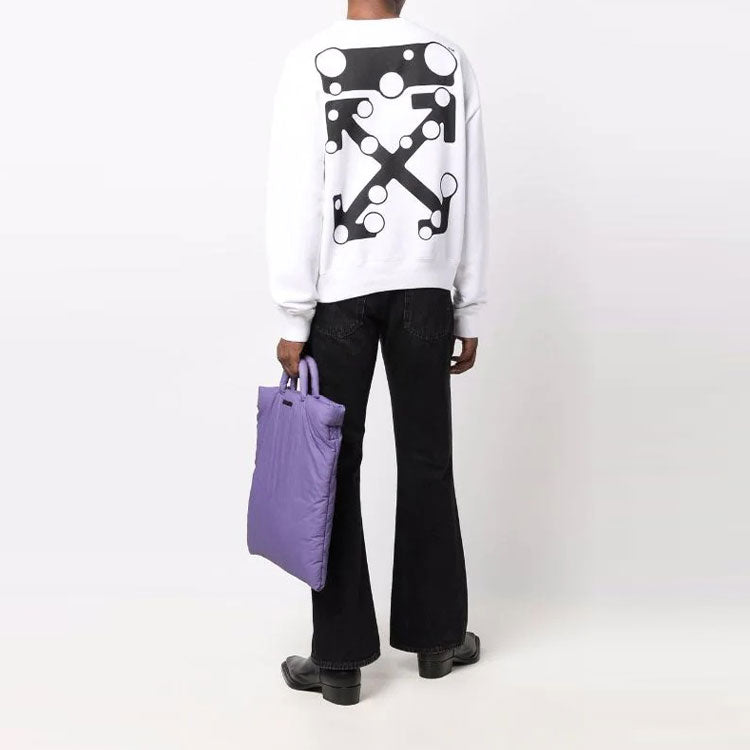 Men's Off-White Logo Arrow Pattern Pullover Loose Fit White OMBA035F21FLE0020110