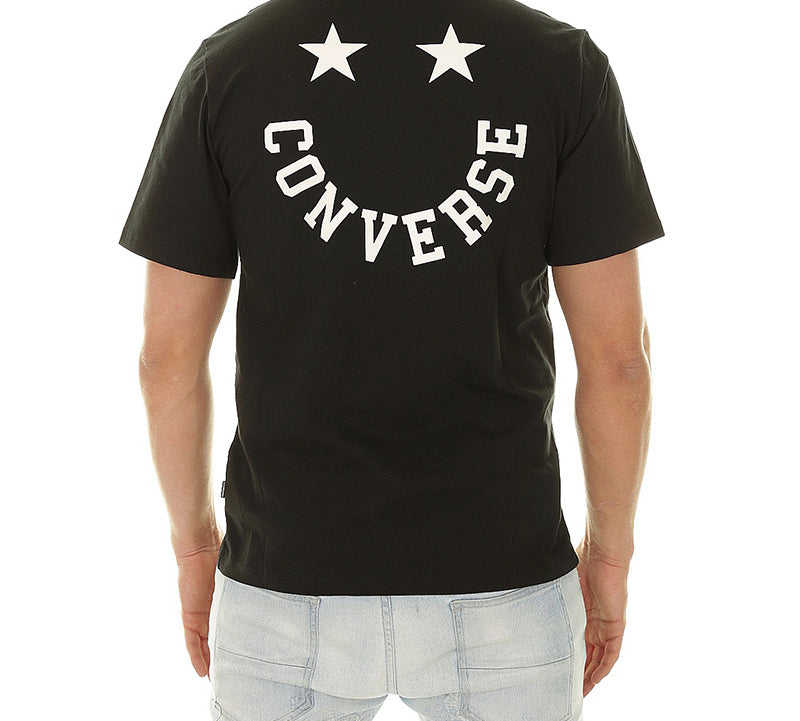 Men's Converse Alphabet Smiling Face Printing Round Neck Sports Short Sleeve Black 10018382-A04