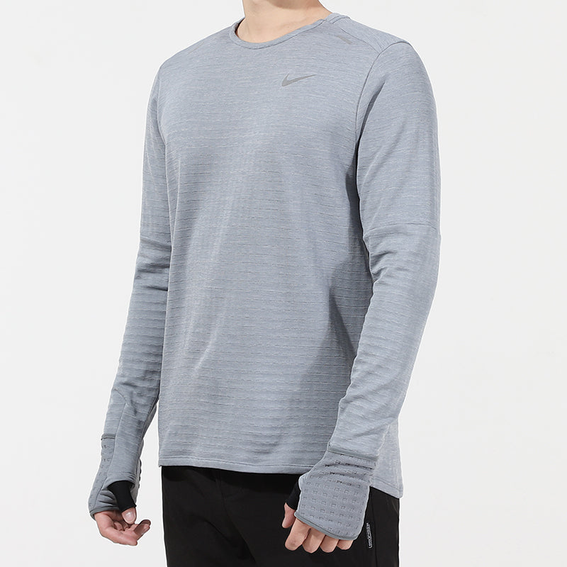 Men's Nike Nk TF Turf Rpl Elmnt Crew Solid Color Training Sports Round Neck Long Sleeves Gray T-Shirt DD5650-084