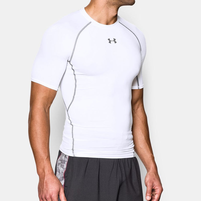 Men's Under Armour Training Sports Tight Short Sleeve Tops White 1257468-100