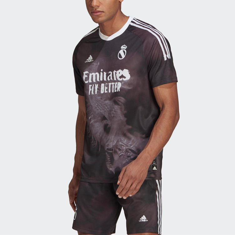 adidas x Crossover Printing Soccer/Football Sports Short Sleeve Jersey real Madrid Black GJ9110