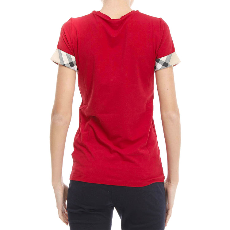 Burberry Cuff Plaid Round Neck Short Sleeve Red 38869511