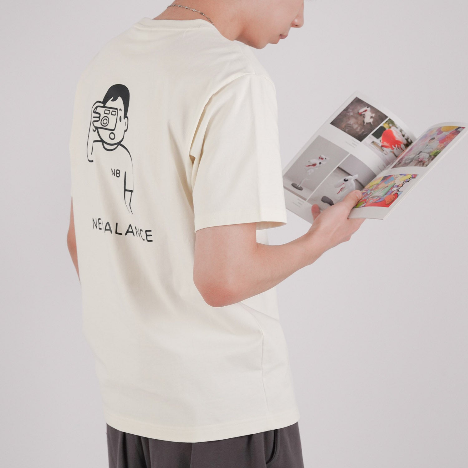 New Balance x Noritake Crossover Funny Pattern Printing Round Neck Short Sleeve Couple Style White AMT12346-RSI
