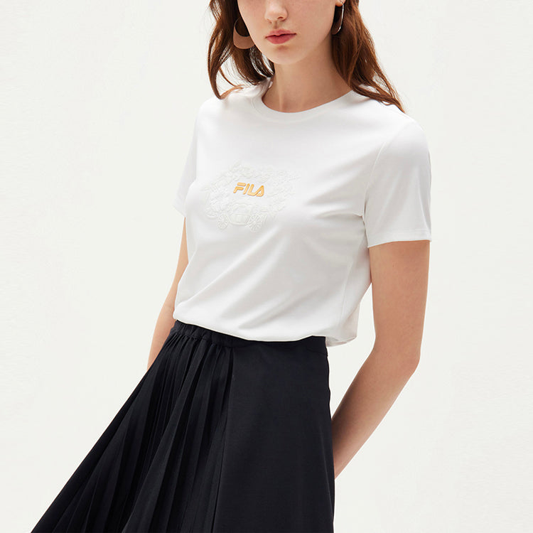 (WMNS) FILA Logo PrintSports Crewneck Short Sleeve White F11W138153F-WT