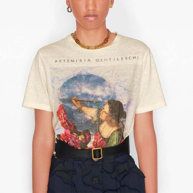 DIOR Sarah Shipman Painting Printing Short Sleeve Beige 953T03SF440-0200