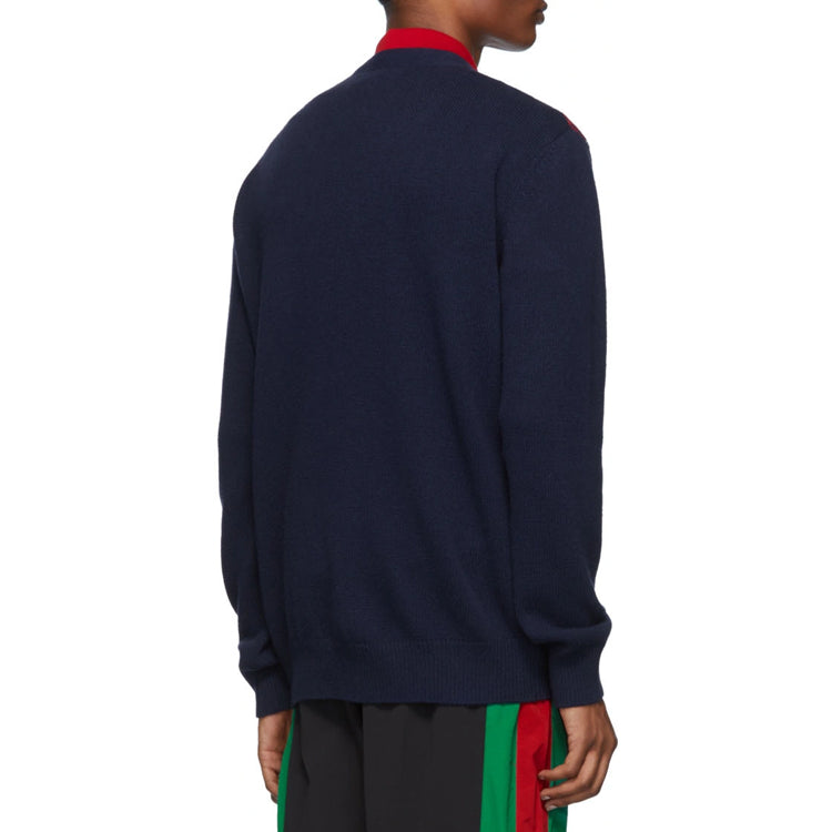 Gucci GG Checked Jacquard Cashmere Sweater For Men Navy 577232-XKAUZ-4548