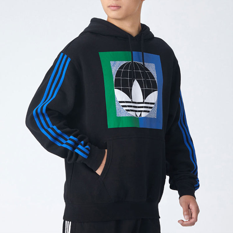 adidas originals Colorblock logo Printing Fleece Lined hooded Pullover Black GD2117