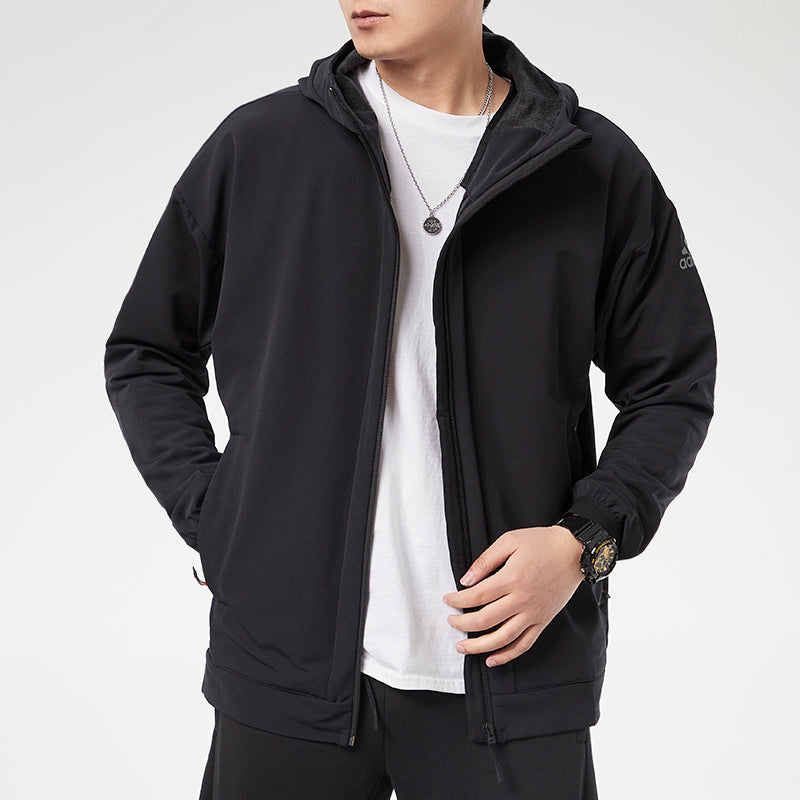 adidas Softsh Jacket Athleisure Casual Sports Woven hooded Fleece Lined Black GN7354