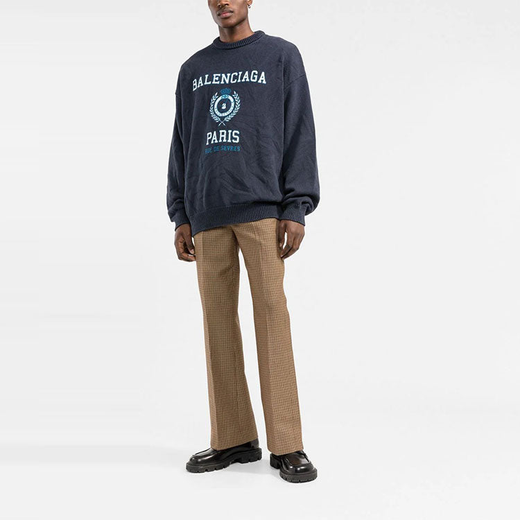 Balenciaga College Crest Crewneck Sweatshirt 'Navy' 696226T32394640