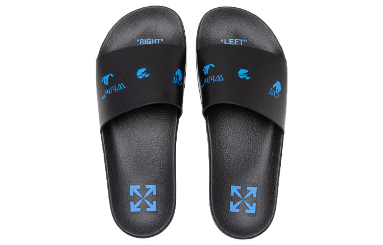 Off-White Logo Printing Fashion Casual Black Slippers 'Black Blue' OMIC001R21MAT0011045