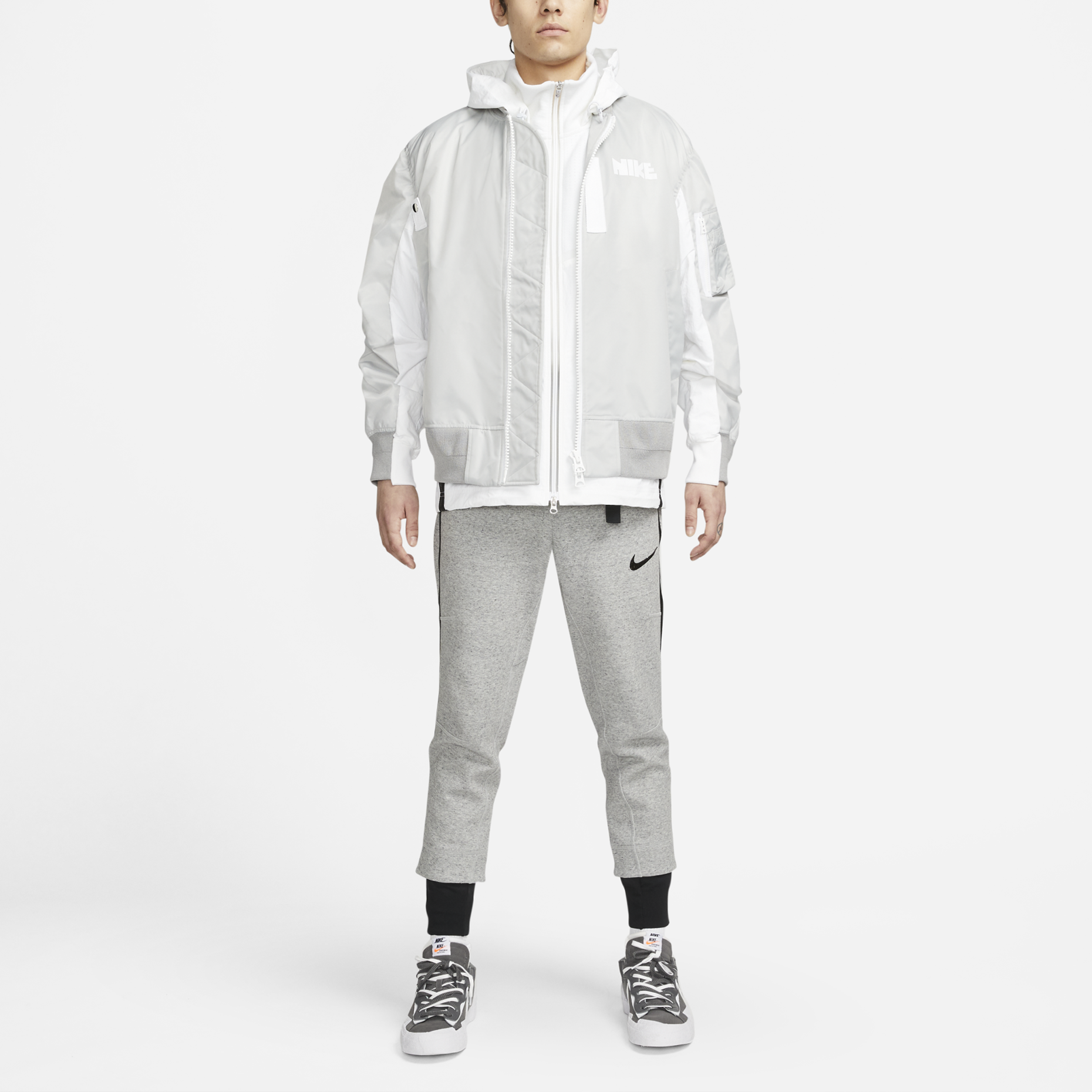Nike x sacai Double Layer Contrasting Colors Sports Hooded Jacket 'Grey' CV5732-097