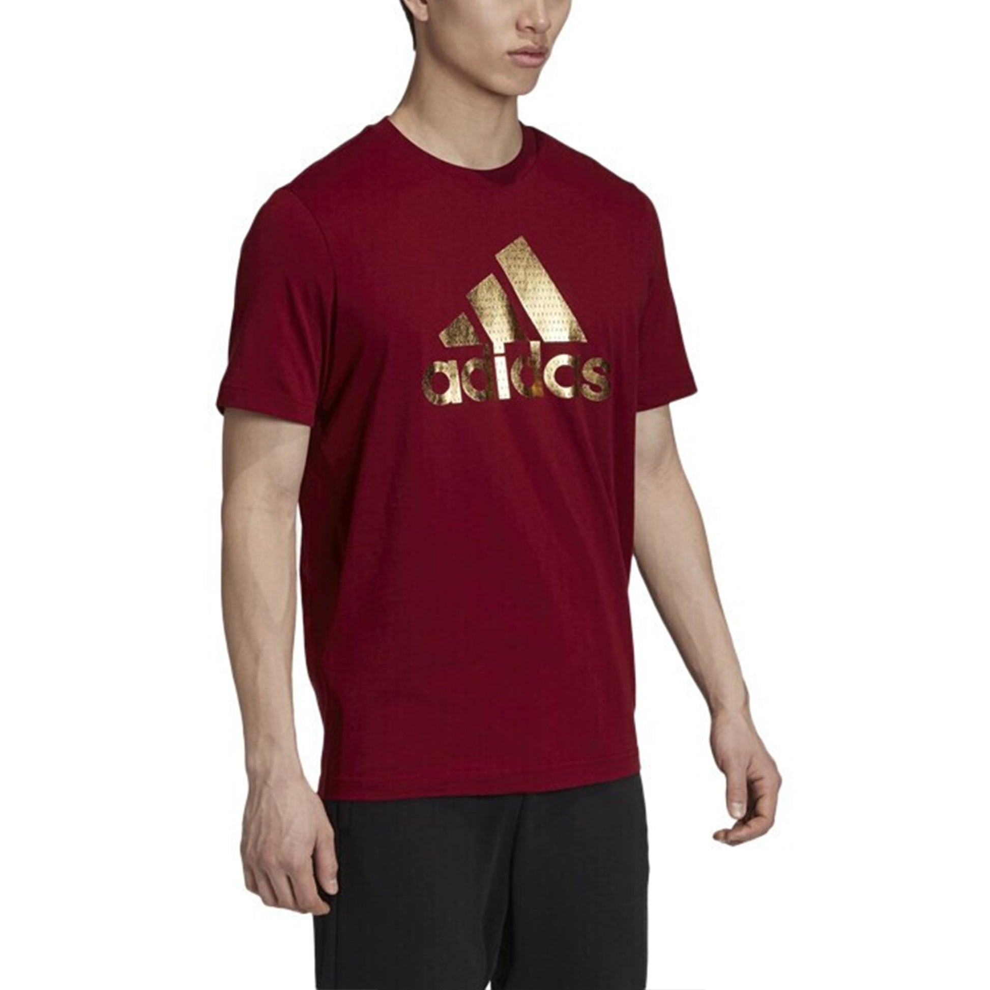 adidas Universal Foil Gold Logo Printing Round Neck Short Sleeve Red GE4699