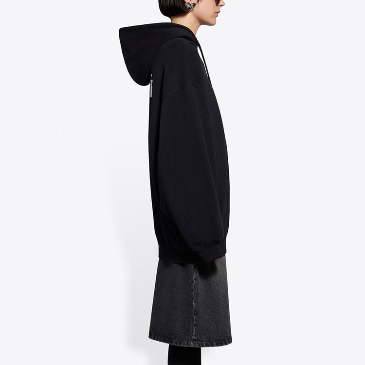 (WMNS) Balenciaga Fleece Sports Hoodie Black 641529TJVE51000