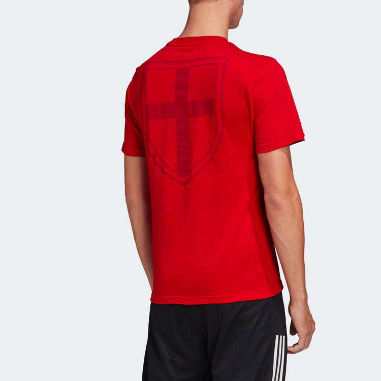 Men's adidas England Geometry Pattern Logo Round Neck Casual Sports Short Sleeve Red T-Shirt FK3570