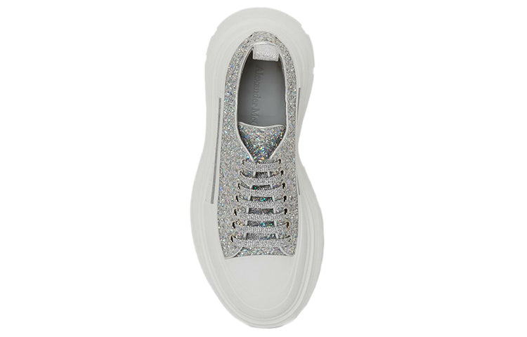 (WMNS) Alexander McQueen Tread Slick Glitter Low Sneaker 'Silver' 666805W4JF58286