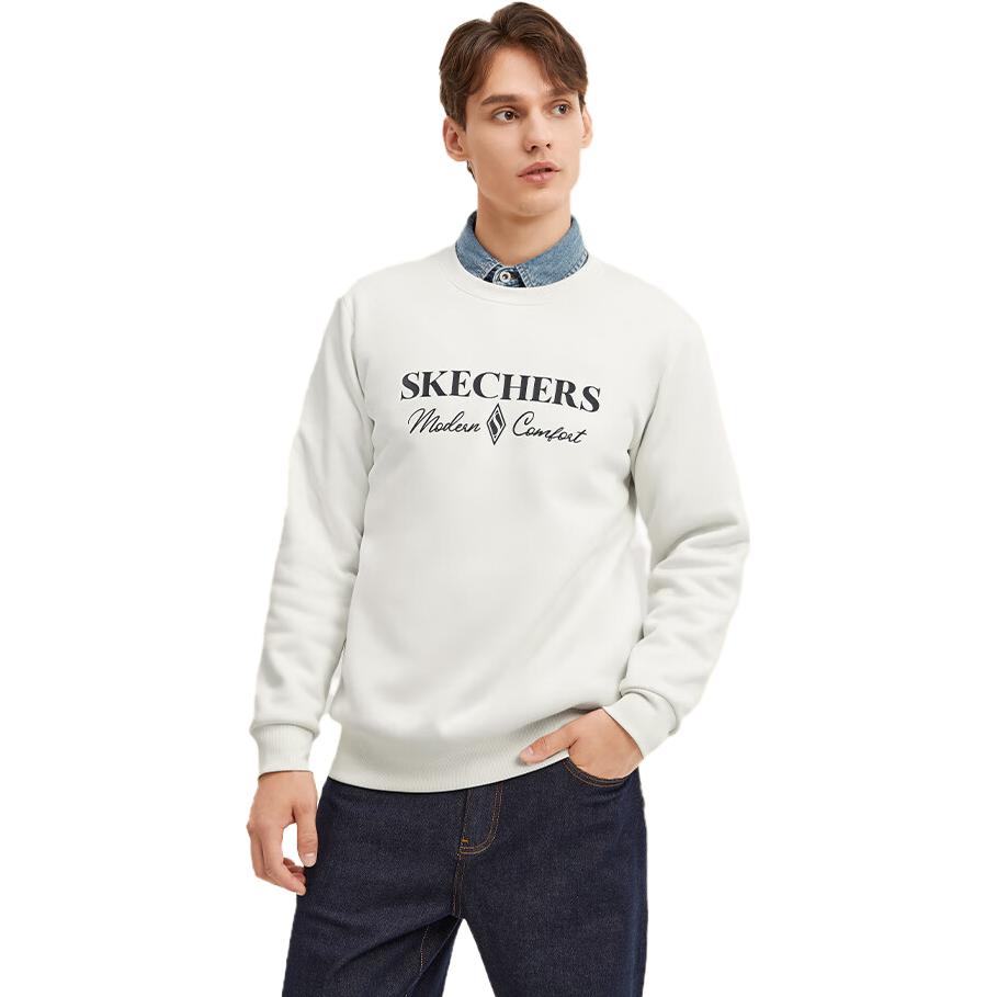 Skechers Diamond Series Letter Printed Crew Sweater 'White Black' L423M173-0074