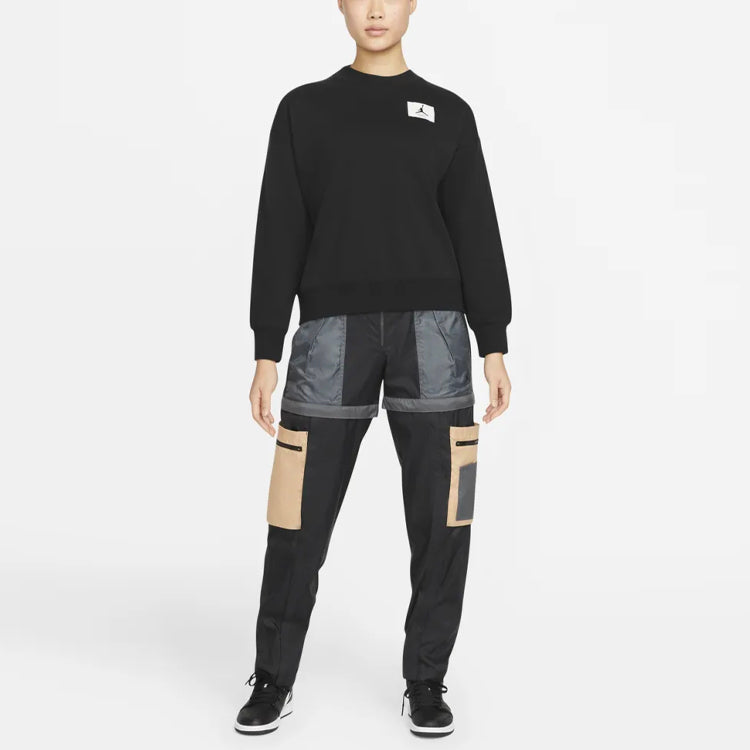 (WMNS) Air Jordan Logo Knit Round Neck Sports Hoodie Black DM5190-010