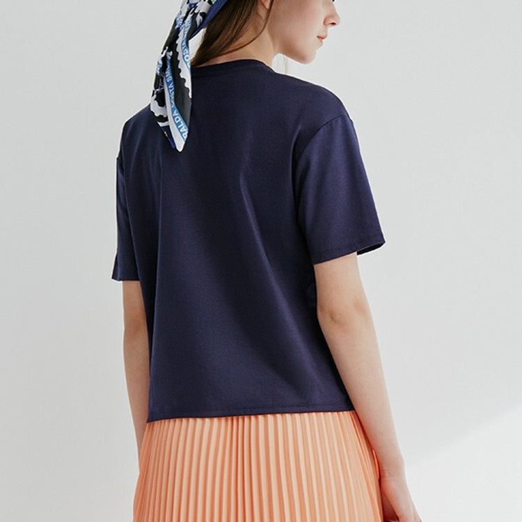 (WMNS) FILA Embroidered Round Neck Short Sleeve 'Navy Blue' F11W028117F-DB