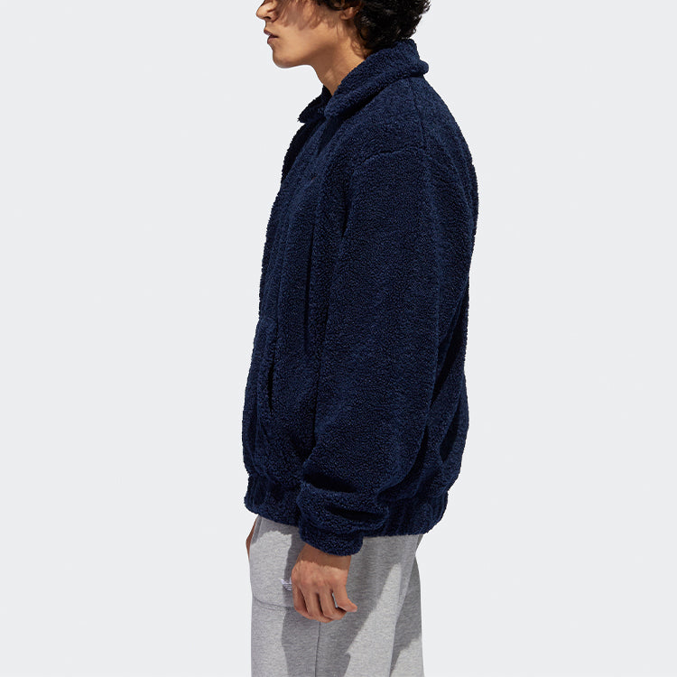 adidas originals Embroidered Logo lapel lamb's wool Sports Jacket Navy Blue GD3532