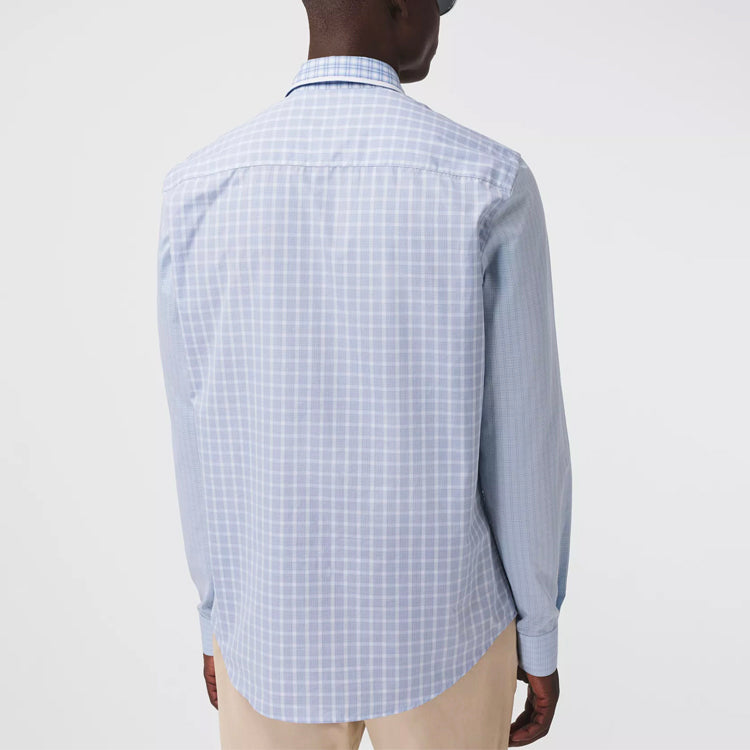 Burberry Applique Check Long Sleeve Shirt Male Blue 80372631