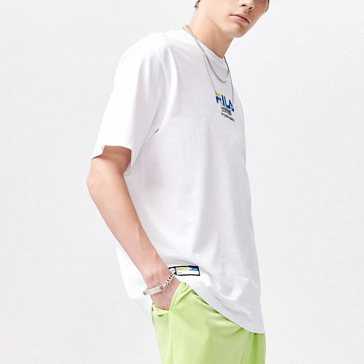 Men's FILA FUSION Basketball Printing Loose Sports Short Sleeve White T11M125107F-WT