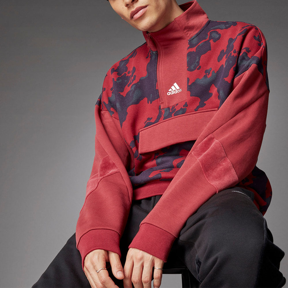 Men's adidas 1/4 Zipper Printing Sports Red H25085
