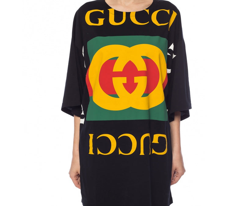 (WMNS) Gucci Large Retro Logo Short Sleeve Black T-Shirt 539080-XJA9C-1082