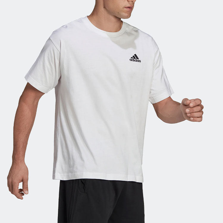 adidas Logo Solid Color Round Neck Loose Short Sleeve Couple Style White HE4388