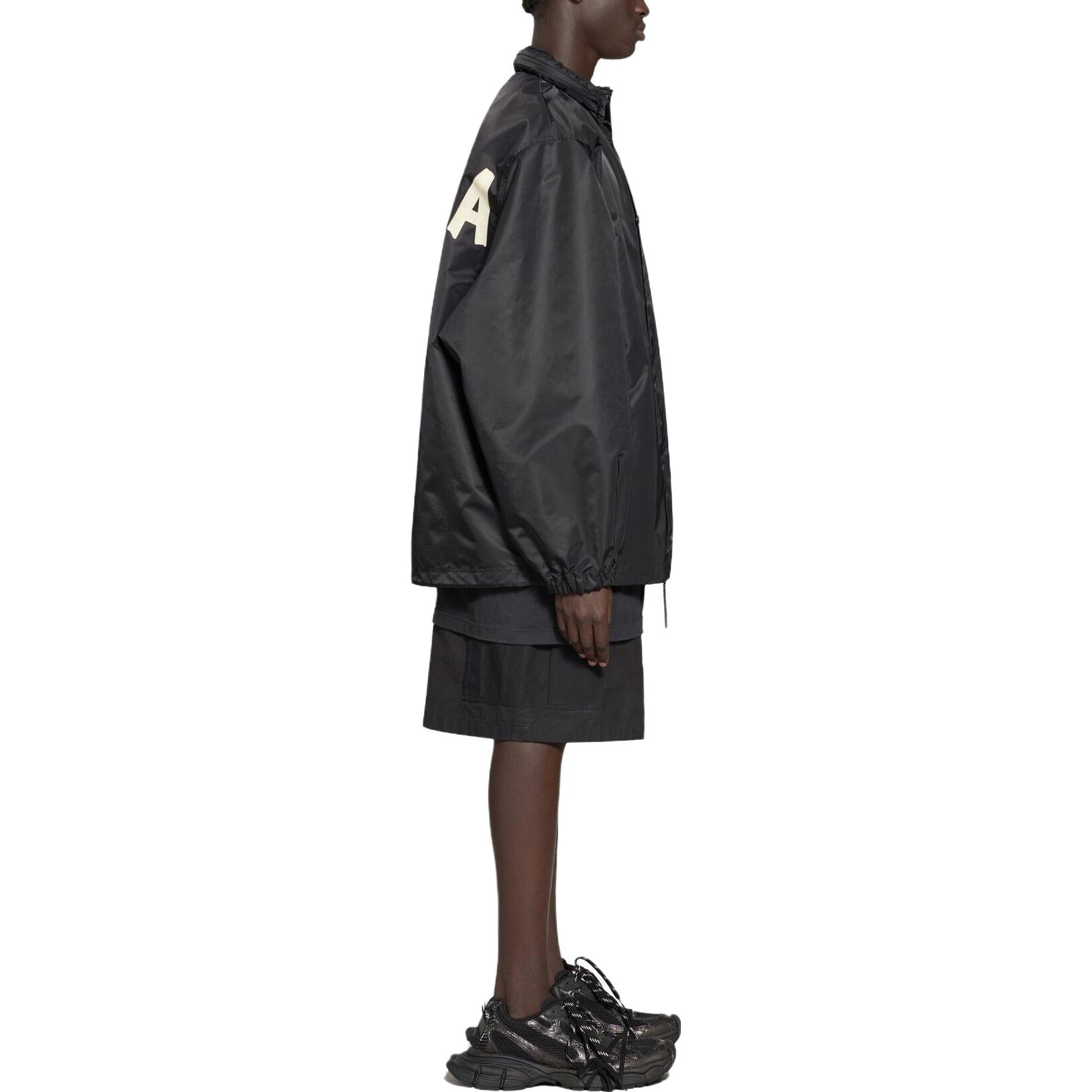 Balenciaga Tape Type Hooded Windbreaker Jacket 'Black' 738762TLO251000