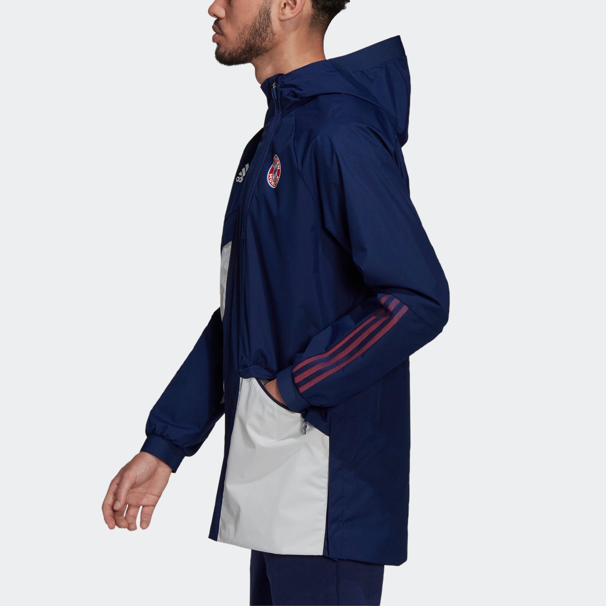 Men's adidas Fcb Trv Dr Jkt Badge Hooded Jacket Bayern Silkscreen Team Navy Blue GR0702
