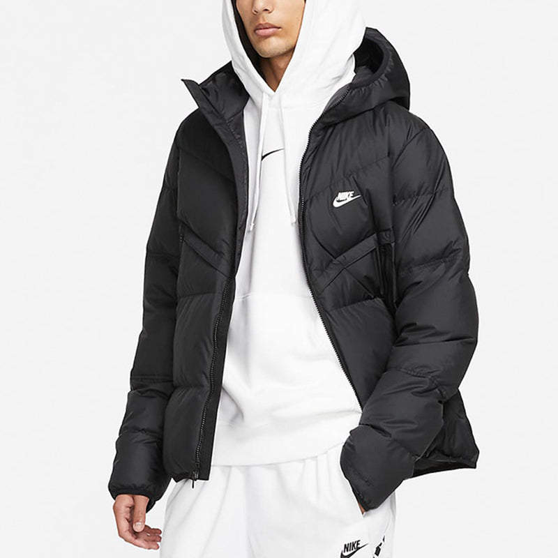 Nike logo Casual Solid Color Hooded Down Jacket Men's Black DD6795-010