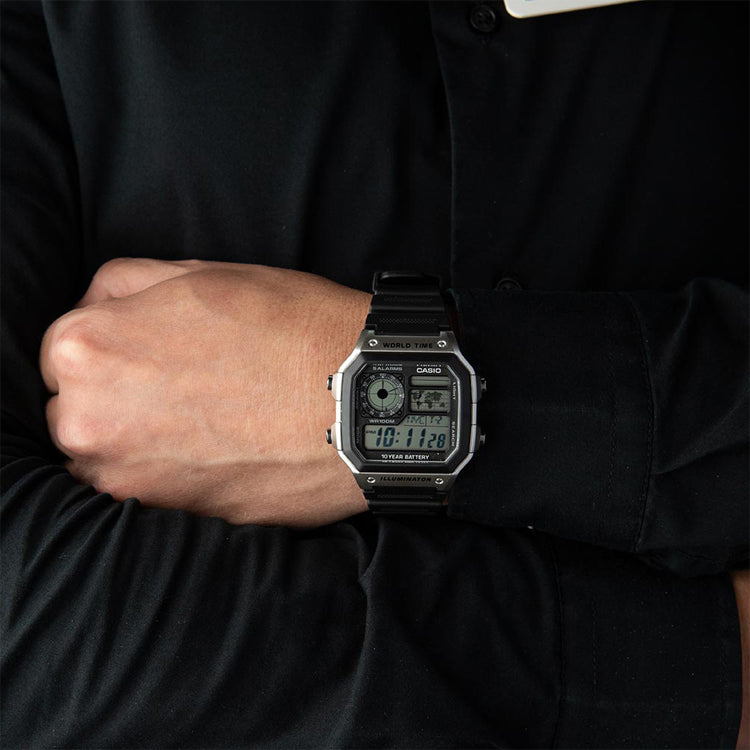 CASIO Waterproof Sports Unisex Mens Black Digital AE-1200WH-1C