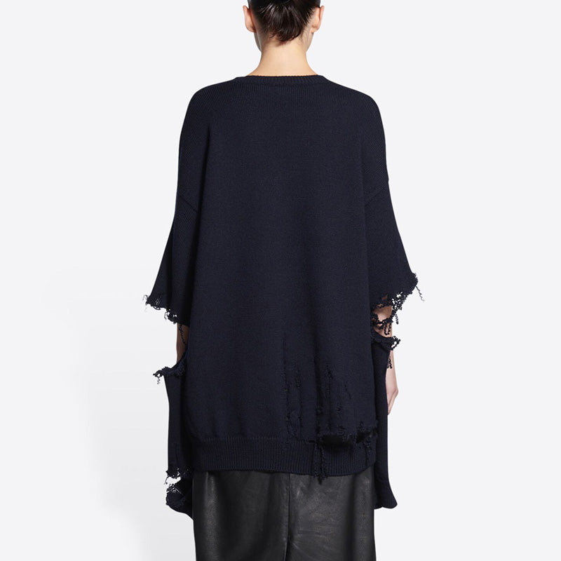 Balenciaga Destroyed V-Neck Knit Sweater 'Navy' 696091T16420414