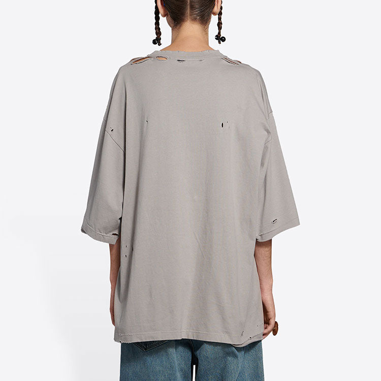 Balenciaga Solid Color Alphabet Printing Hole Round Neck Short Sleeve Unisex Gray 661715TKVD58174