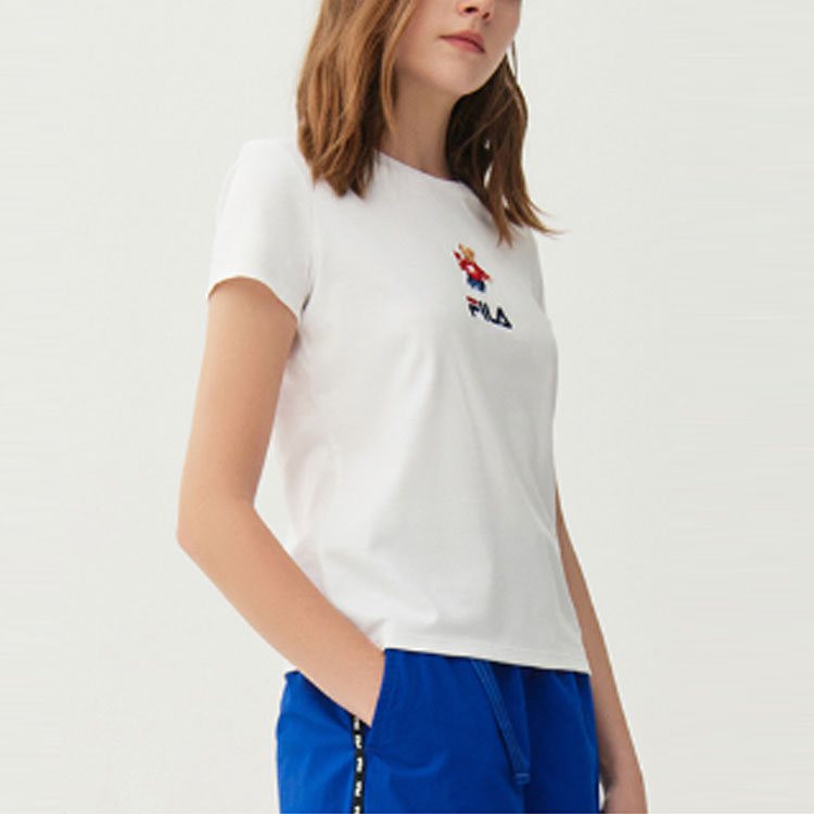 (WMNS) FILA Bear Pattern Round Neck Pullover Short Sleeve White F11W118152F-WT