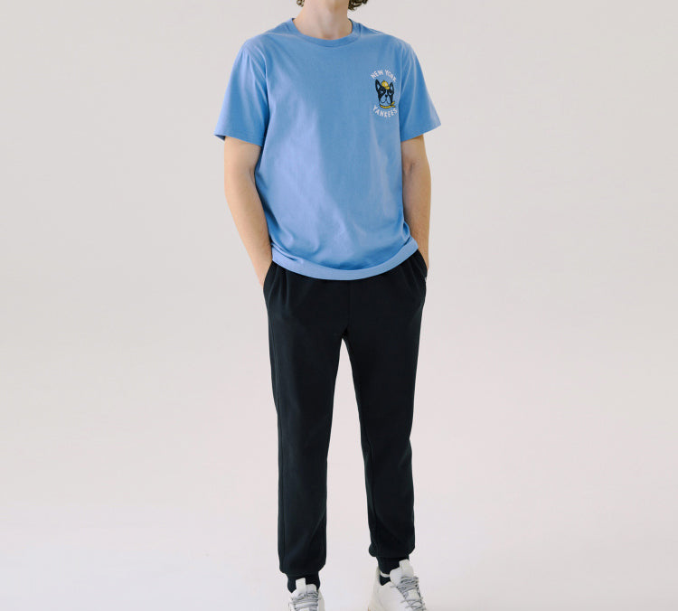 MLB Cartoon Series New York Yankees Basic Embroidered Round Neck Short Sleeve Unisex Sky Blue 31TSC2031-50S