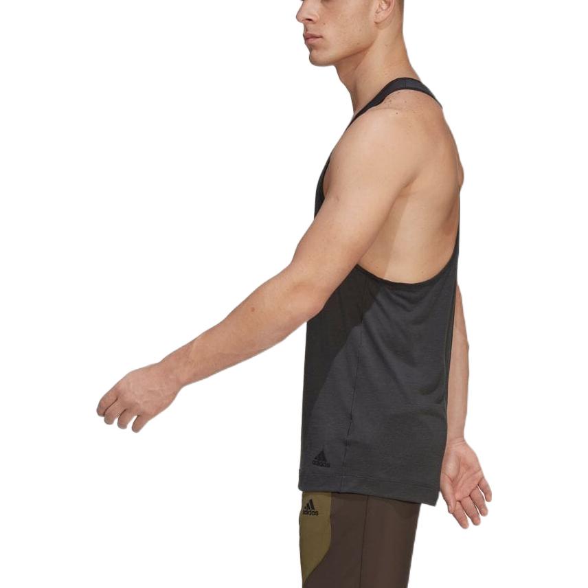 Men's adidas Solid Color Logo Round Neck Yoga Gym Sports Dark Grey Vest HC4435