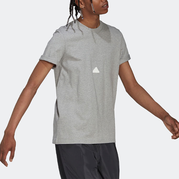 Men's adidas SS22 Logo Pattern Pullover Short Sleeve Medium Hemp Grey T-Shirt HN1961