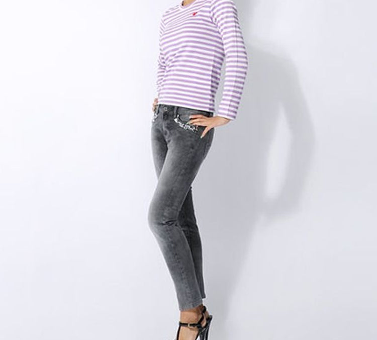 (WMNS) COMME des GARCONS PLAY Striped Mini Logo Long Sleeves Tee 'Purple White' AZ-T217-051-4