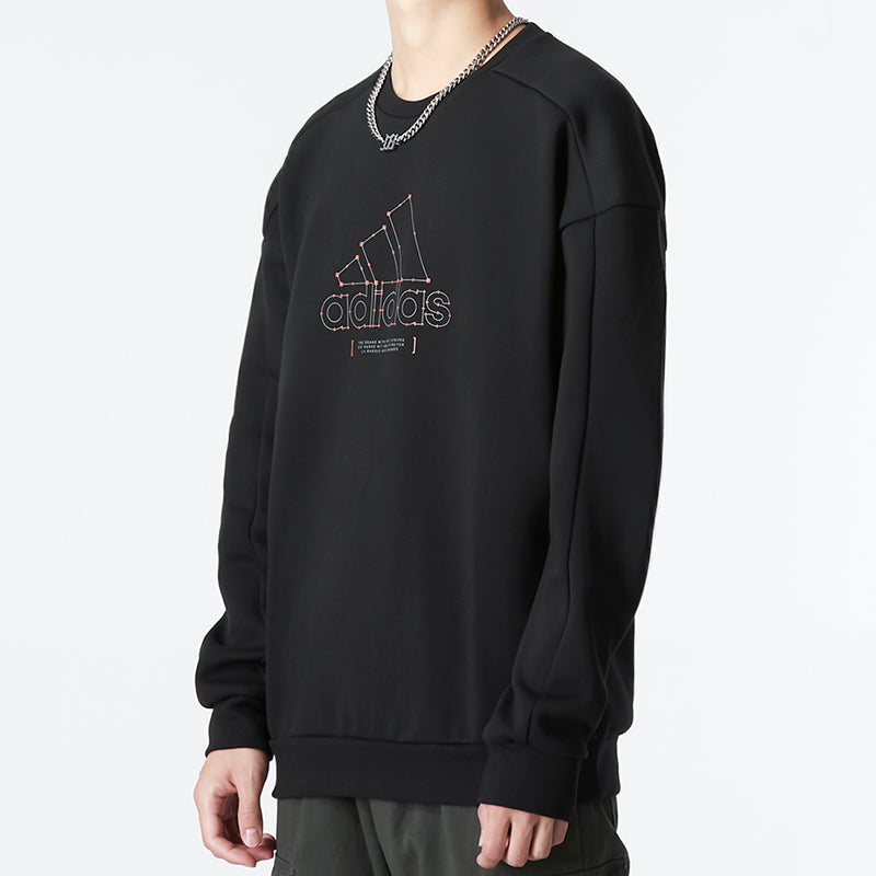 Men's adidas Th Mh Crew Logo Athleisure Casual Sports Round Neck Black HM5152