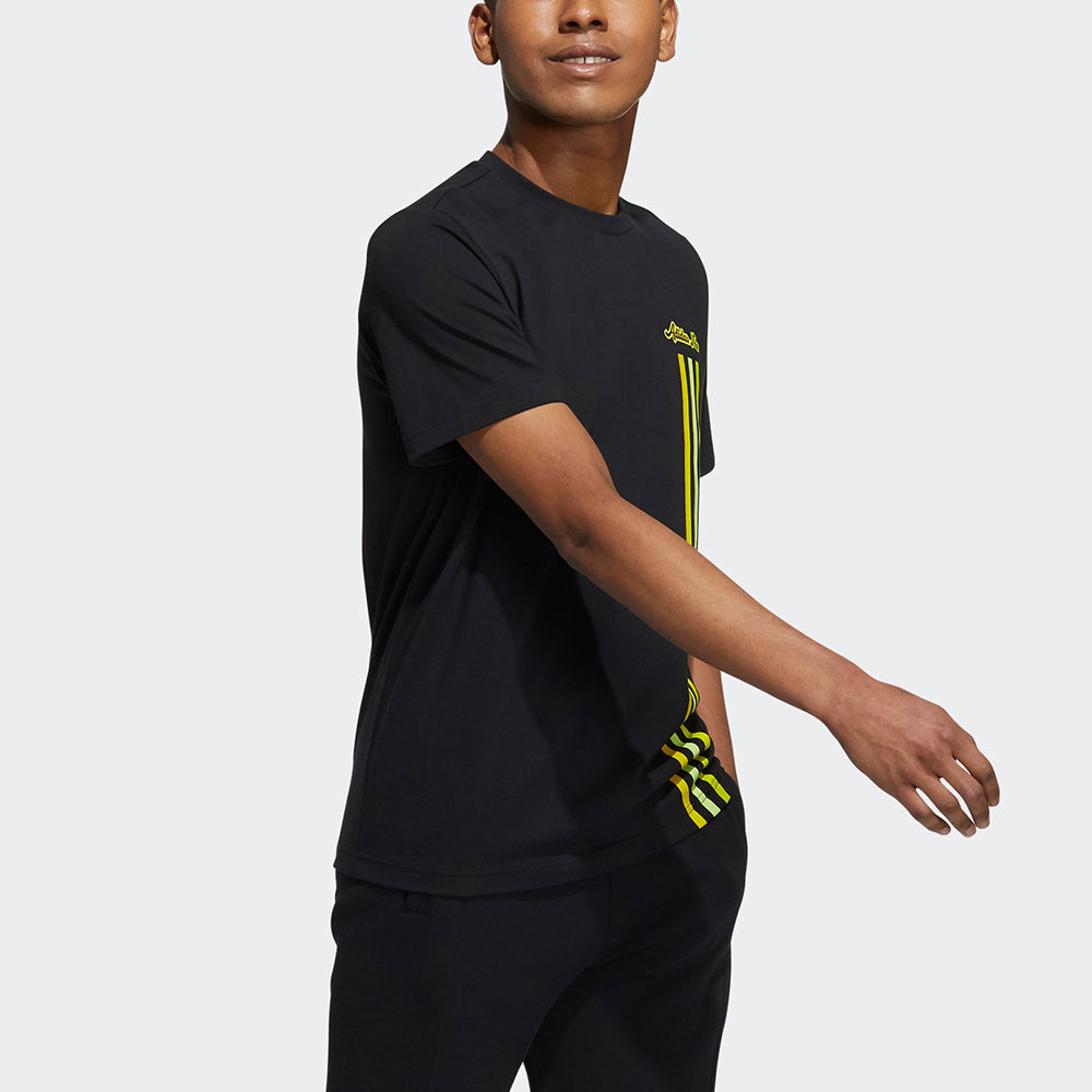 adidas neo M Fav 3s Gr T 1 Printing Stripe Sports Round Neck Short Sleeve Black GS2578